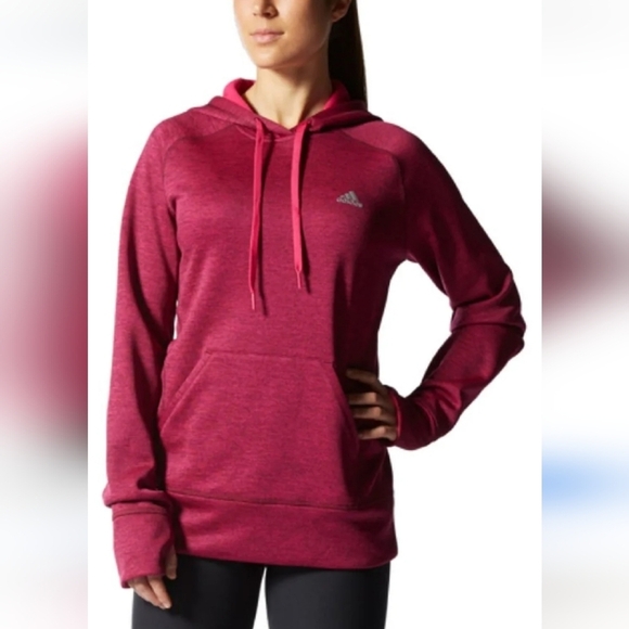 Adidas Dark Pink Climawarm Fleece Sporty Pullover Hoodie Sweatshirt Size Small - Picture 1 of 8